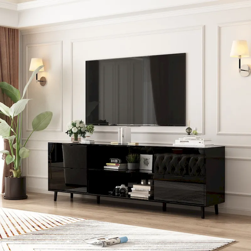 Electric Fireplace TV Stand Entertainment Center with LED Flame Effects and Remote Control