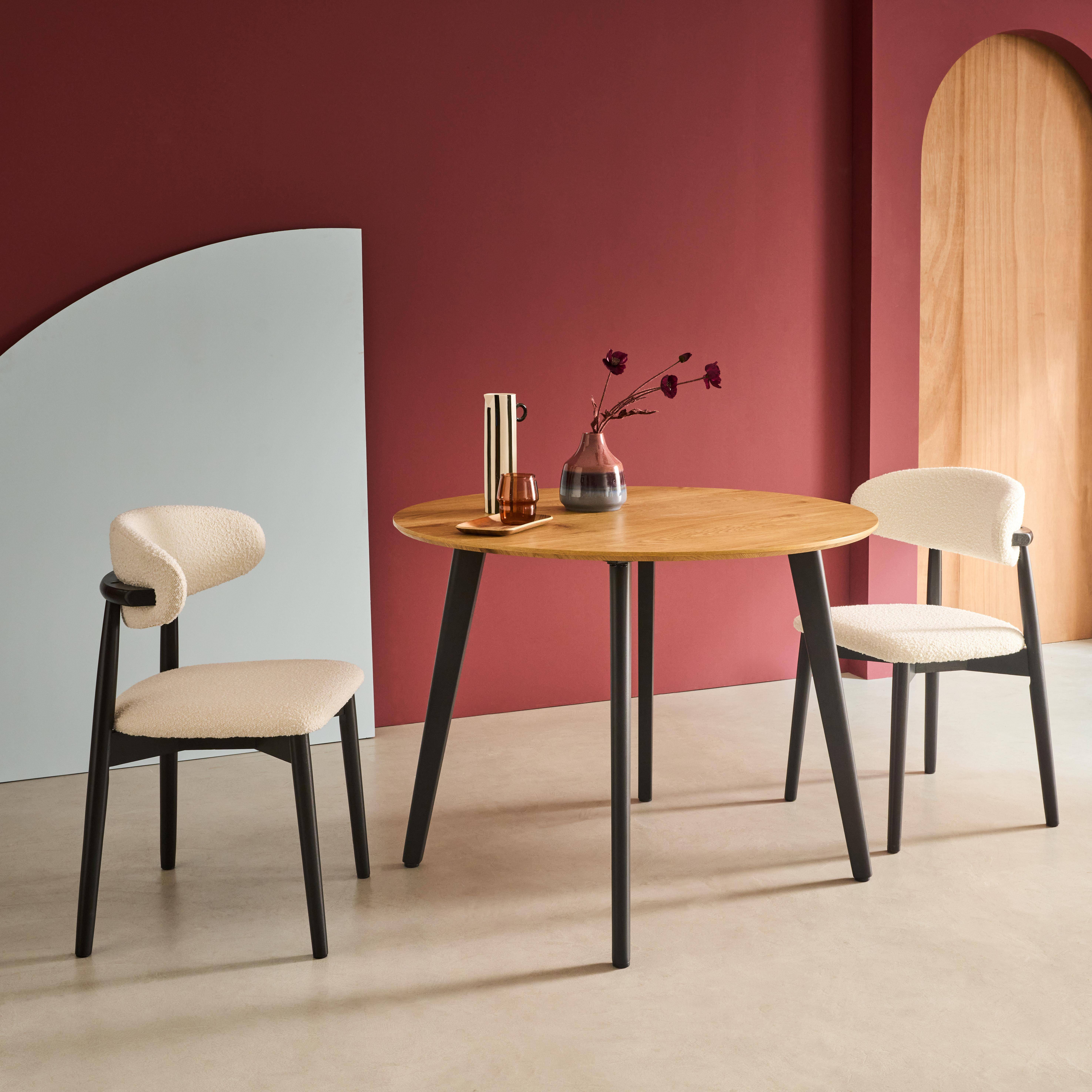 Azylis - Mesa de comedor redonda efecto madera con patas de metal negro, 4 plazas