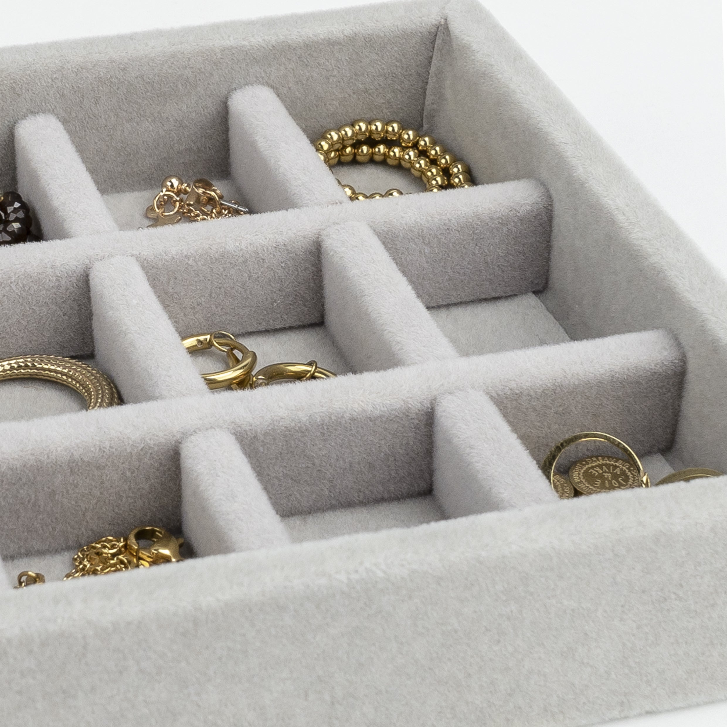 LYVION Sieradendoos met 15 vakken - Fluweel - Grijs