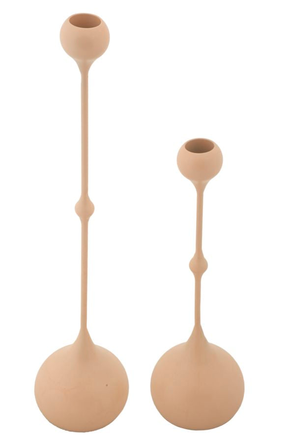 Set van 2 roze en gouden metalen kaarsenhouders