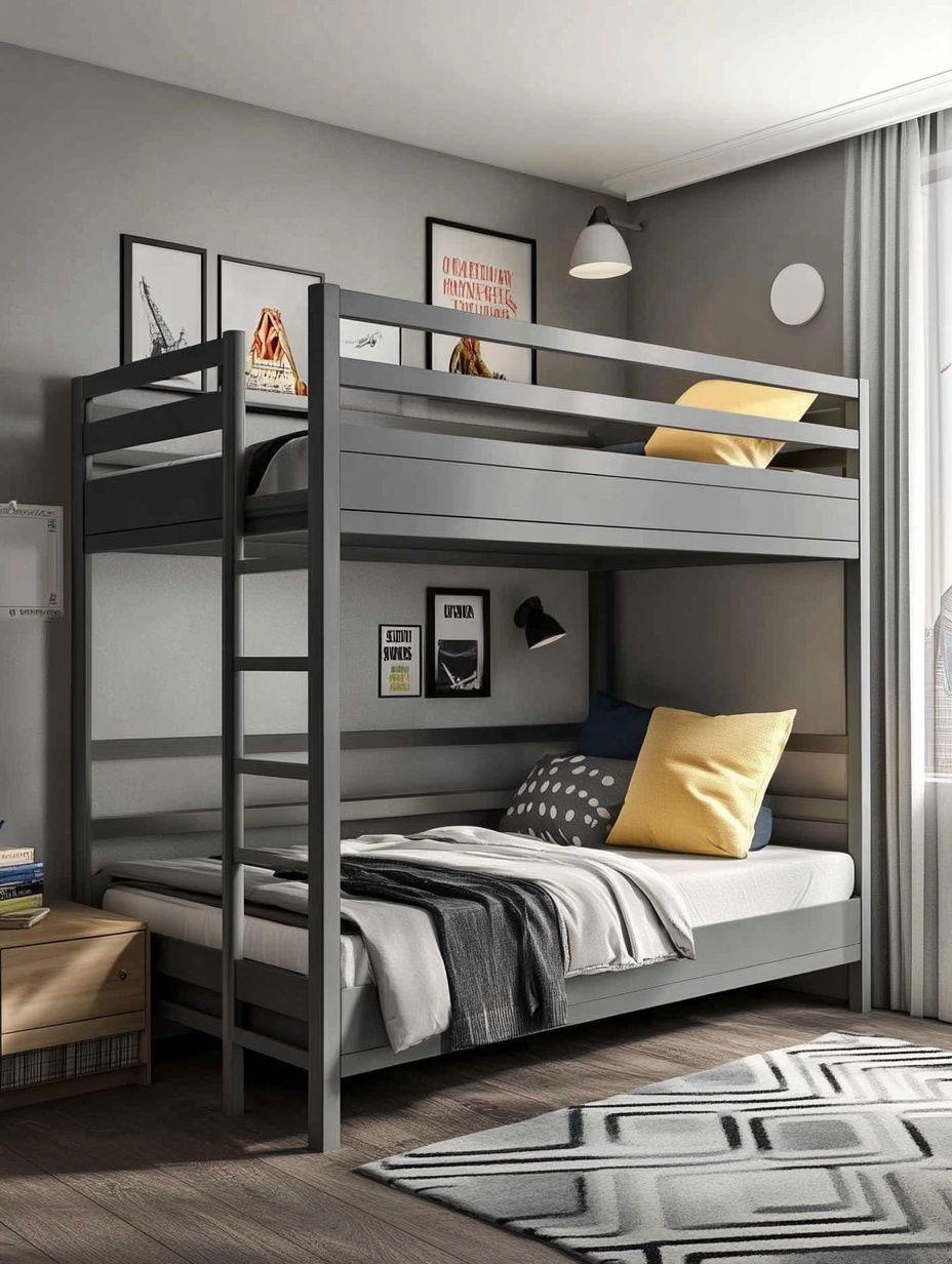 Cama litera de metal infantil,negro,metal,dormitorio infantil,197.5x160x96 cm