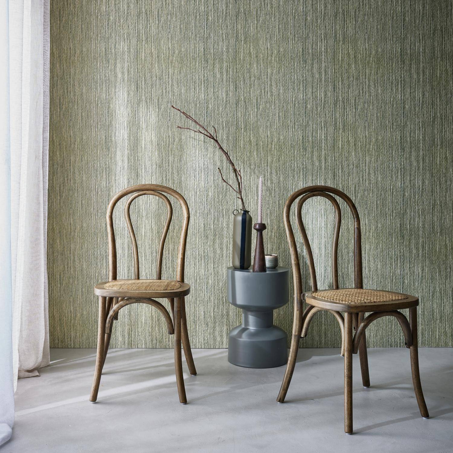 Bastille - Silla vintage de madera y ratán, set de 2