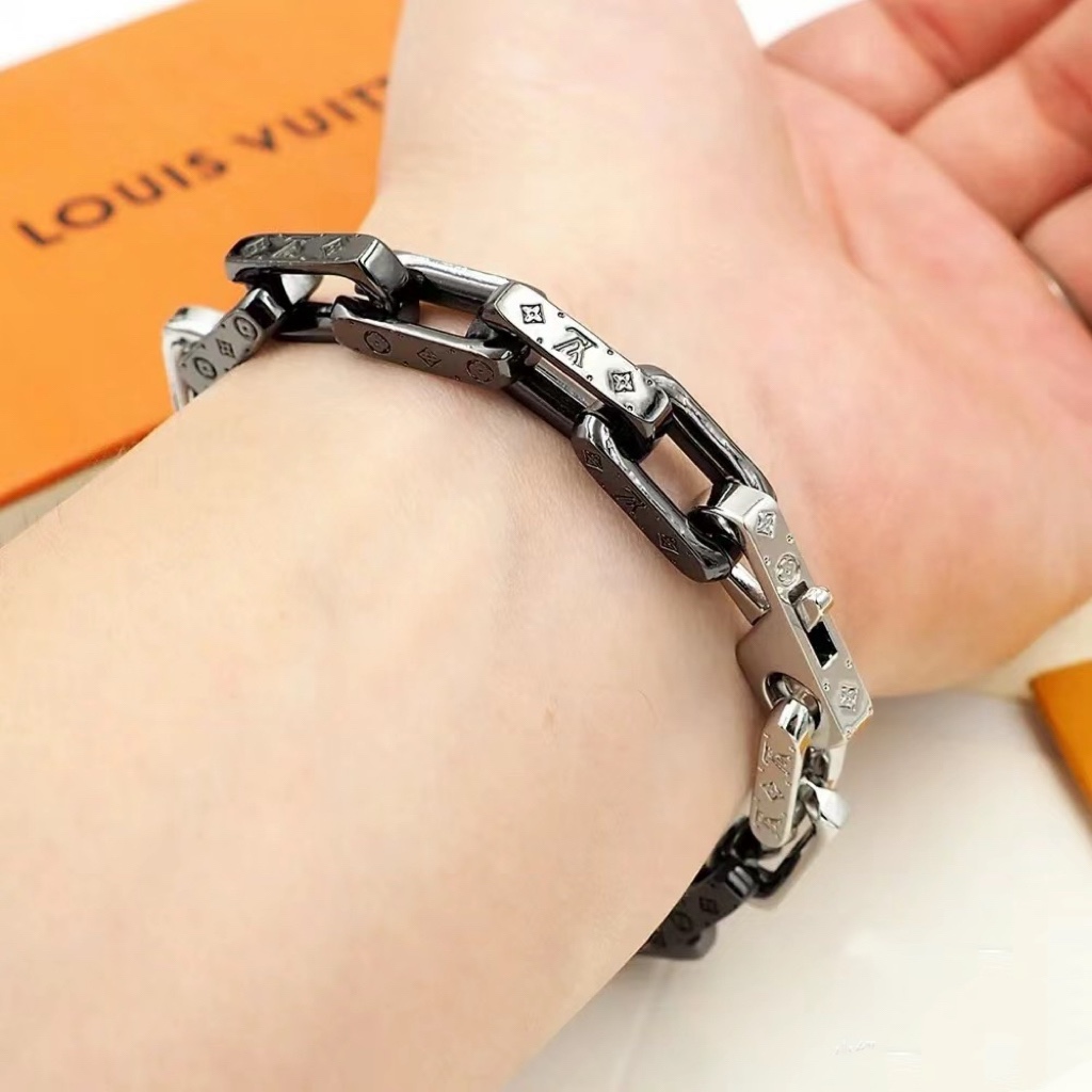 Louis Vuitton Black Silver Mixed Metal Color Monogram Bracelet Mens - Original Replica Club