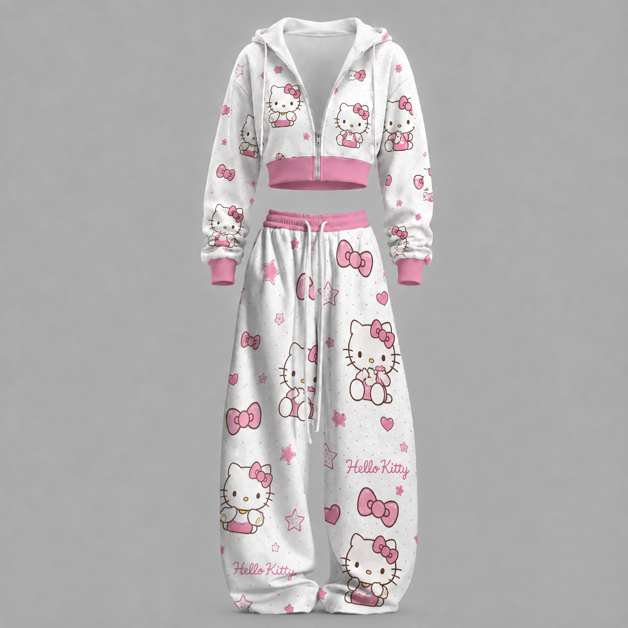 HelloKitty-Short zip-up sweatshirt set TeeThreads Sustain the Scene with Custom Apparel