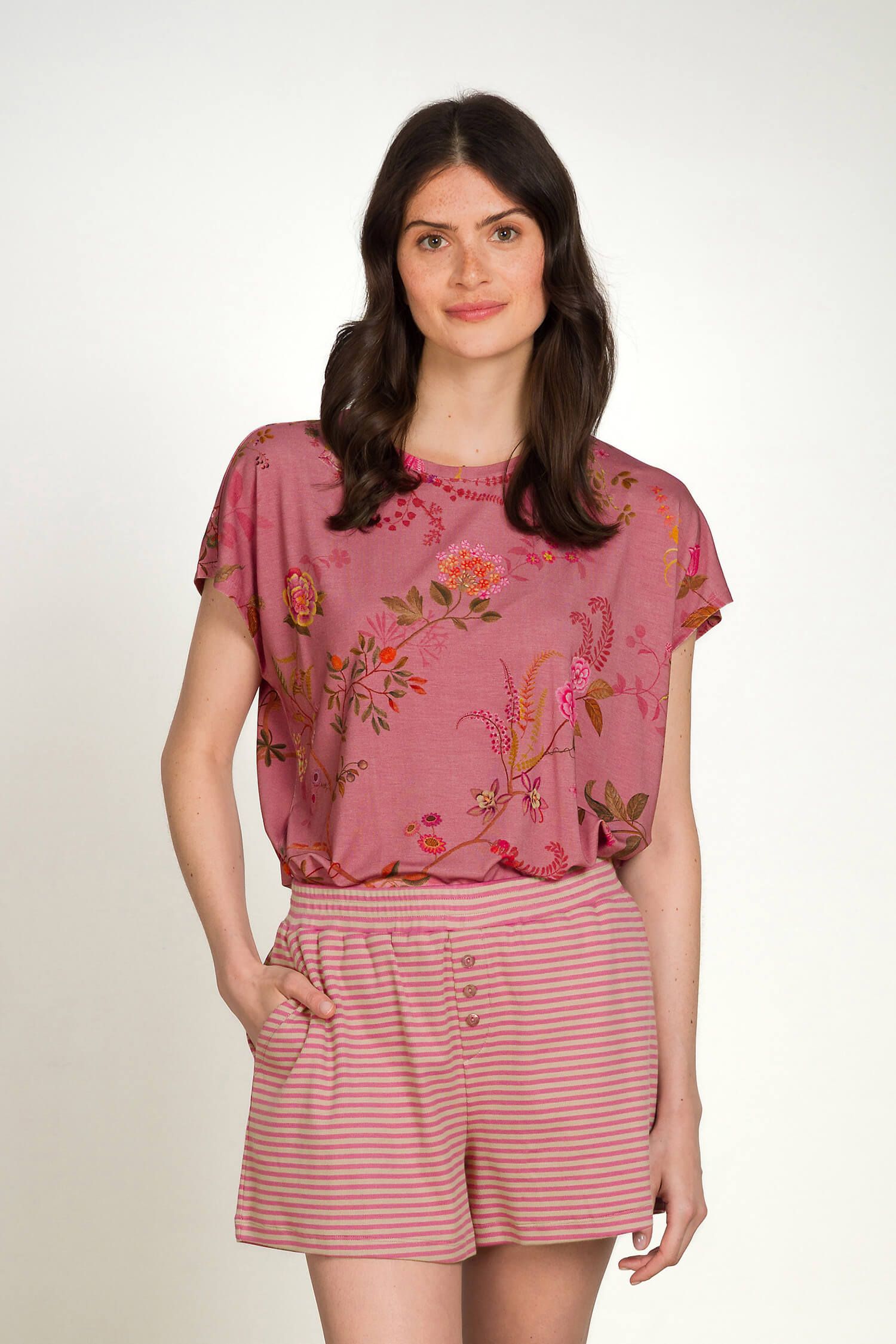Tatum Short Sleeve Top Bodhi Flower Dark Pink