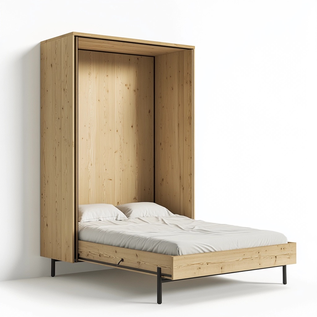 Cama Abatible de Madera de Pino Natural para Dormitorio