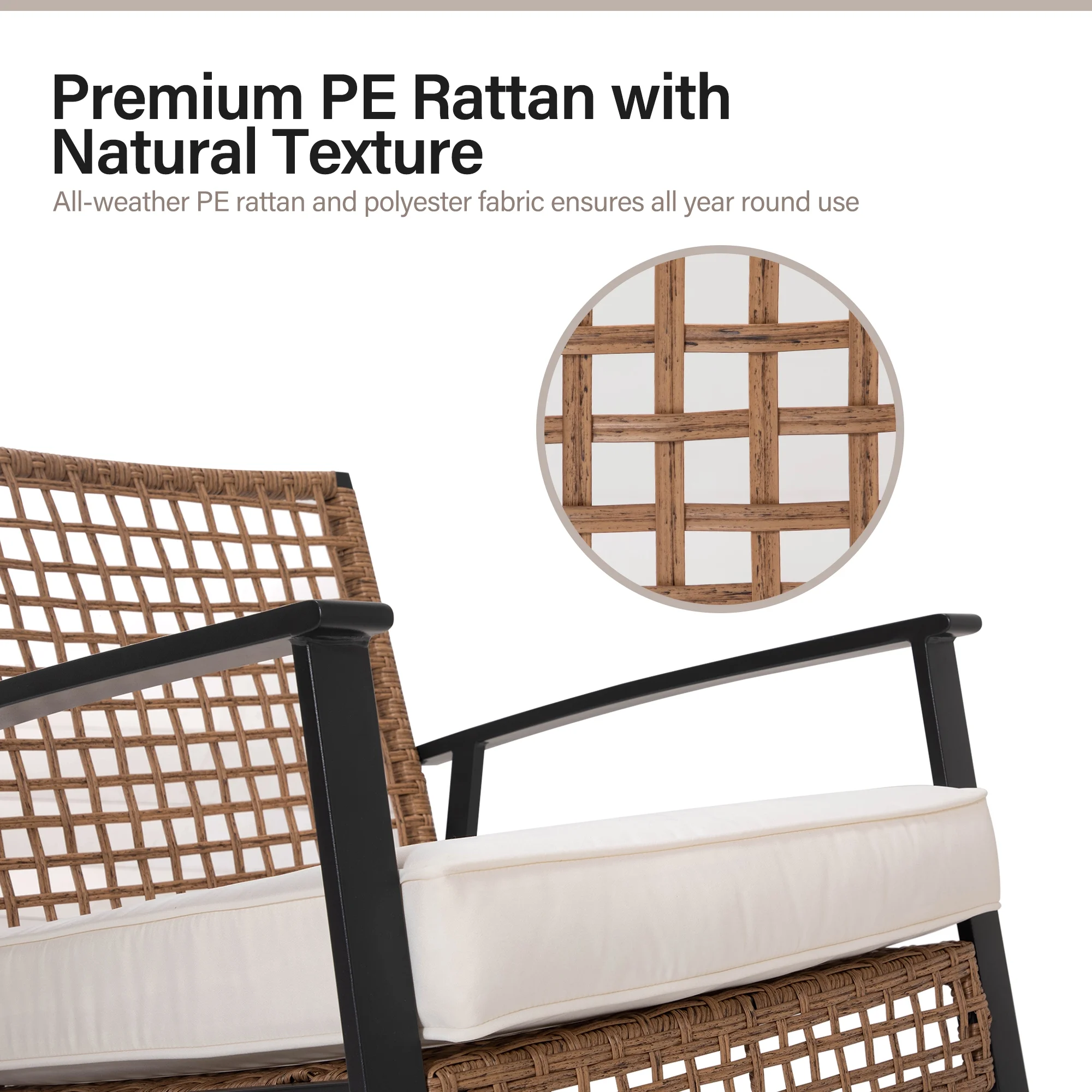 LAUSAINT HOME Outdoor Rocking Chair, Patio PE Rattan Chair with Beige Cushions - Image 4
