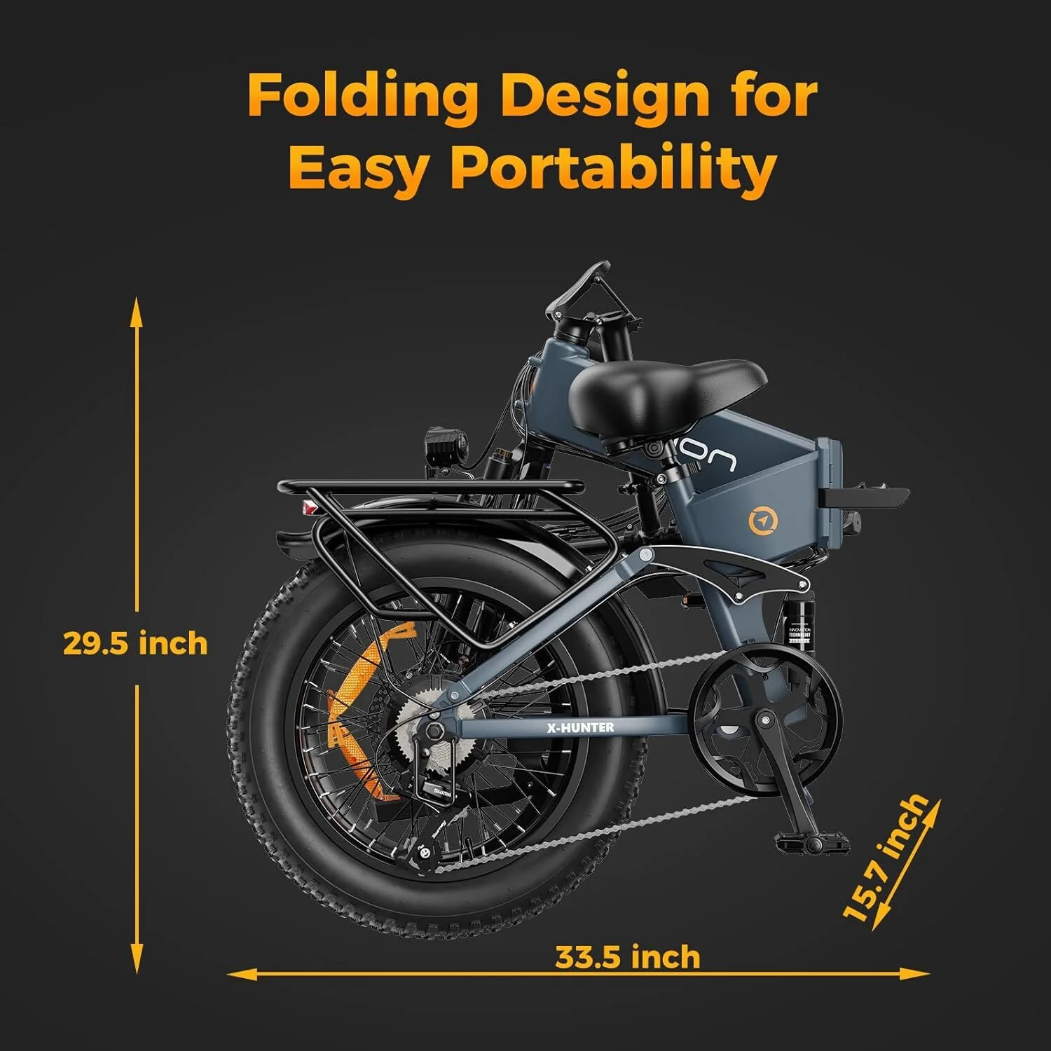 Jasion X-Hunter Electric Bike for Adults, 750W Motor Electric Bicycle with 48V 13AH Removable Battery, 20" x4.0 Fat Tire Folding Ebike, Full Suspension, 7-Speed Bicycles - Image 14