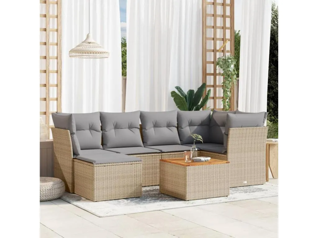 Juego de sofás jardín con cojines beige mezcla 7 pzas ratán PE 30917yqgk