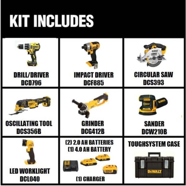 20V MAX Cordless 7 Tool Combo Kit with TOUGHSYSTEM Case, (1) 20V 4.0Ah Battery and (2) 20V 2.0Ah Batteries - Image 2