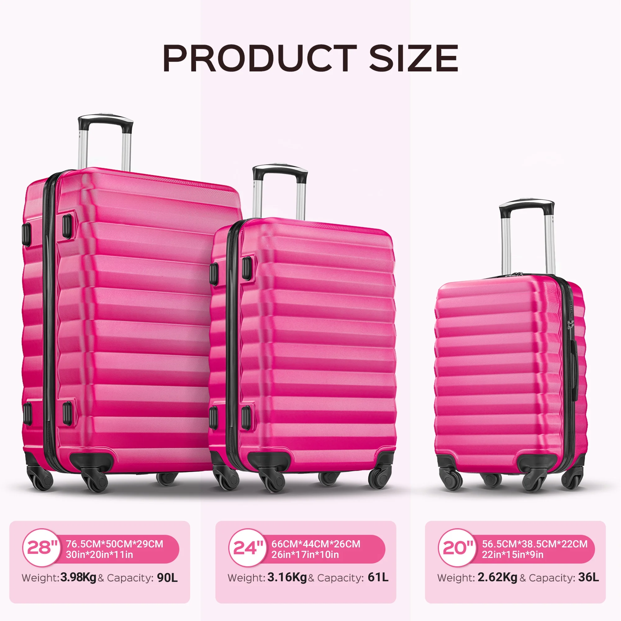 9 Piece Luggage Sets, Hard 20 24 28 inch Luggage with 6 Pieces Organize Bags Travel Suitcases Sets with Wheels, Rose - Image 16