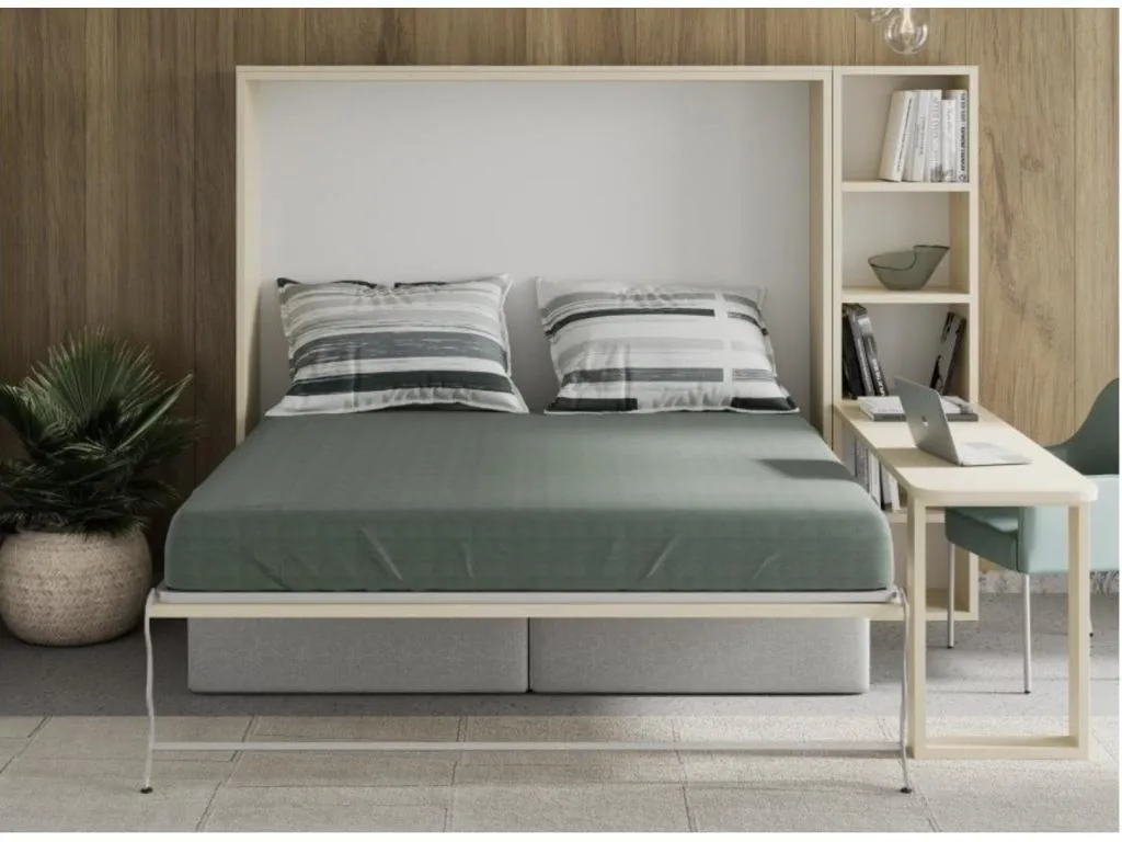 Cama escamoteable 120x200 sofá escritorio estante Sancaldeco-Sofá Gris oscuro-Estructura y fachada Nogal AAWF41072