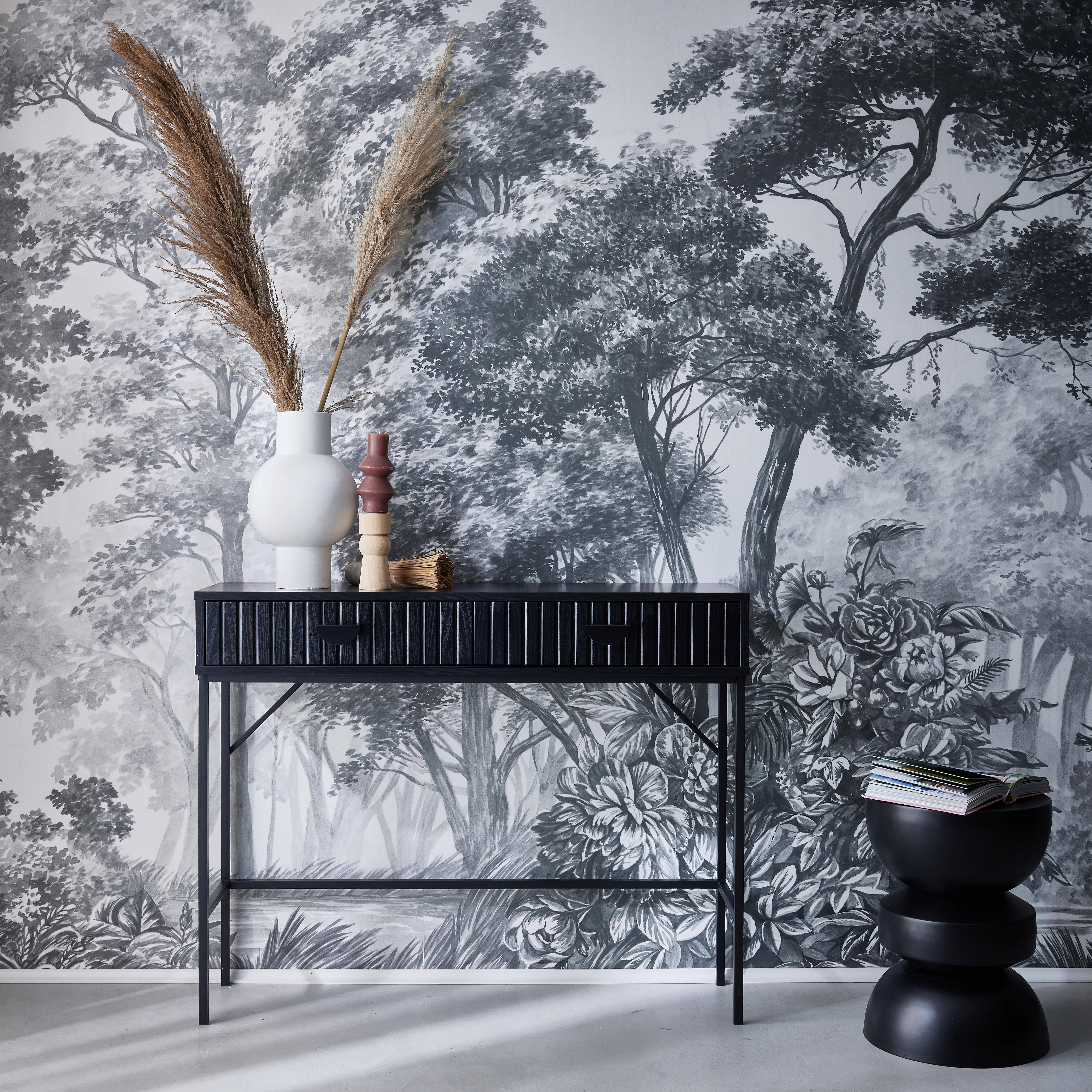 Bazalt - Consola con efecto madera estriada negra, 100cm