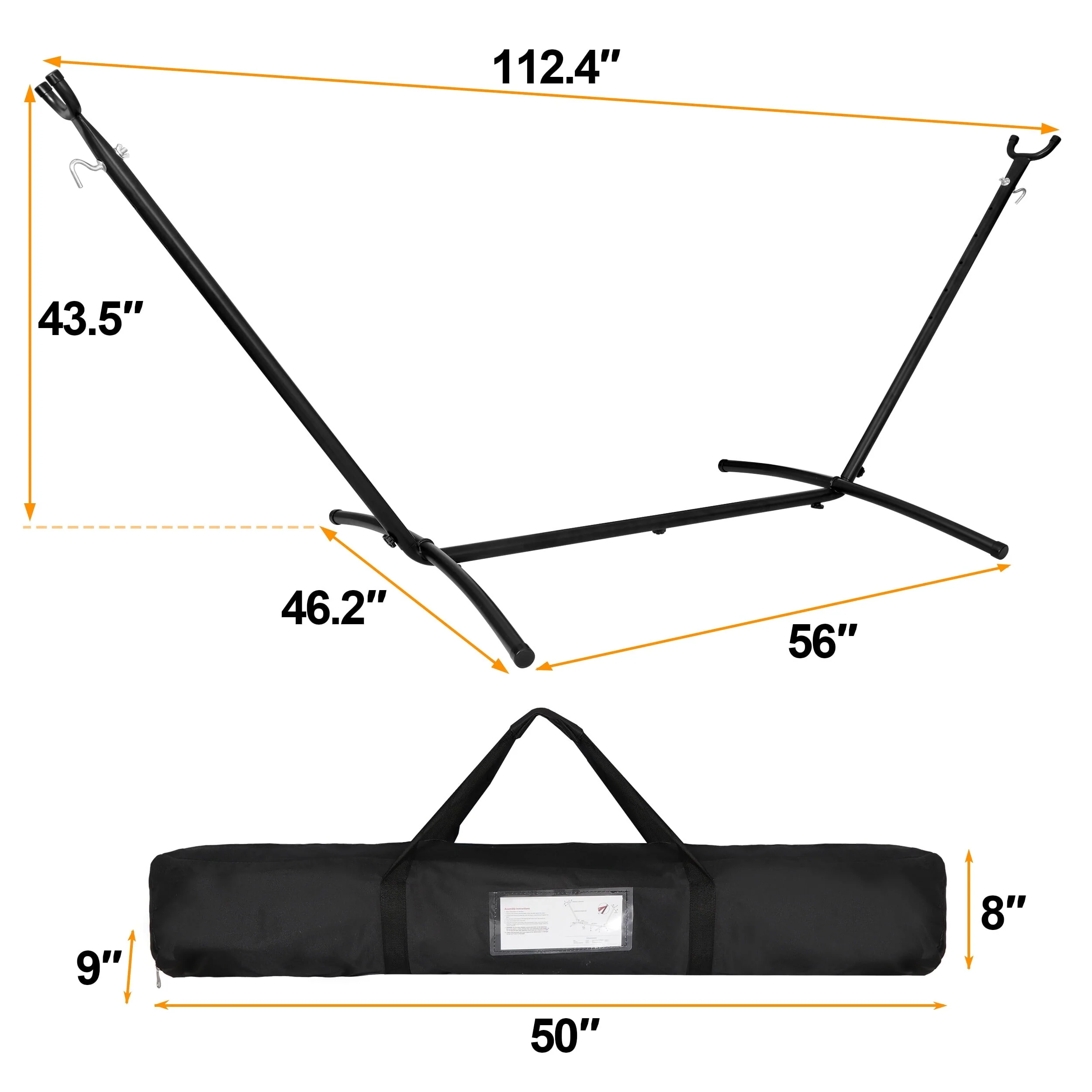 ZenSports 450lbs Adjustable 9FT Double Steel Hammock Stand Frame W/Portable Carry Bag, Black - Image 4