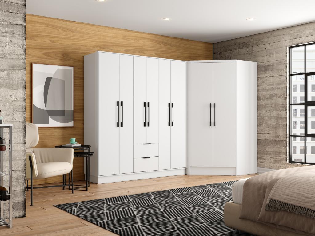Armario de esquina - 8 puertas y 2 cajones - ancho 263 cm - blanco