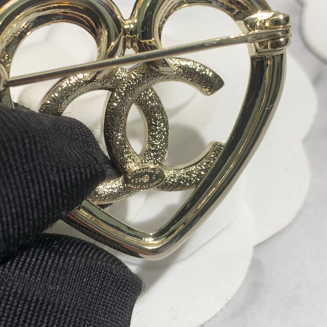 Chanel Light Gold Hollow Heart Brooch - Original Replica Club