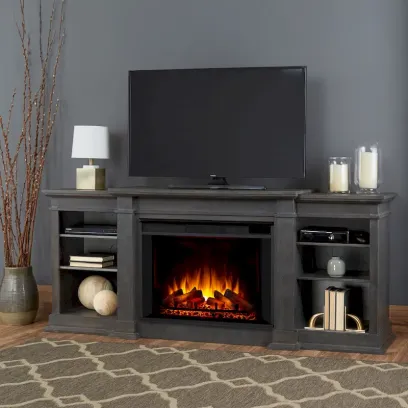 Real Flame Eliot 81" Grand Antique Grey TV Stand with Electric Fireplace