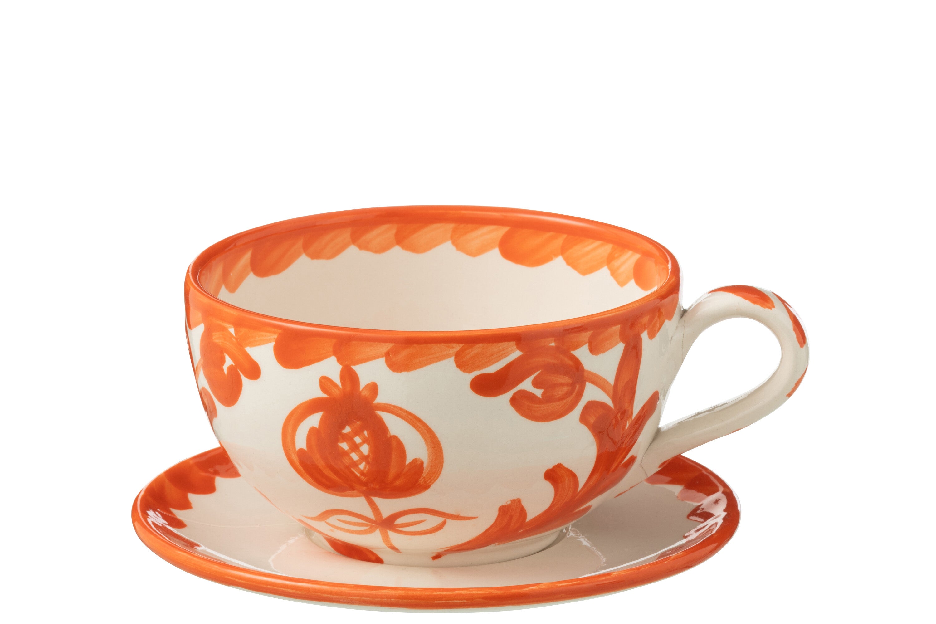 J-Line kopje + schoteltje Granada - keramiek - wit oranje