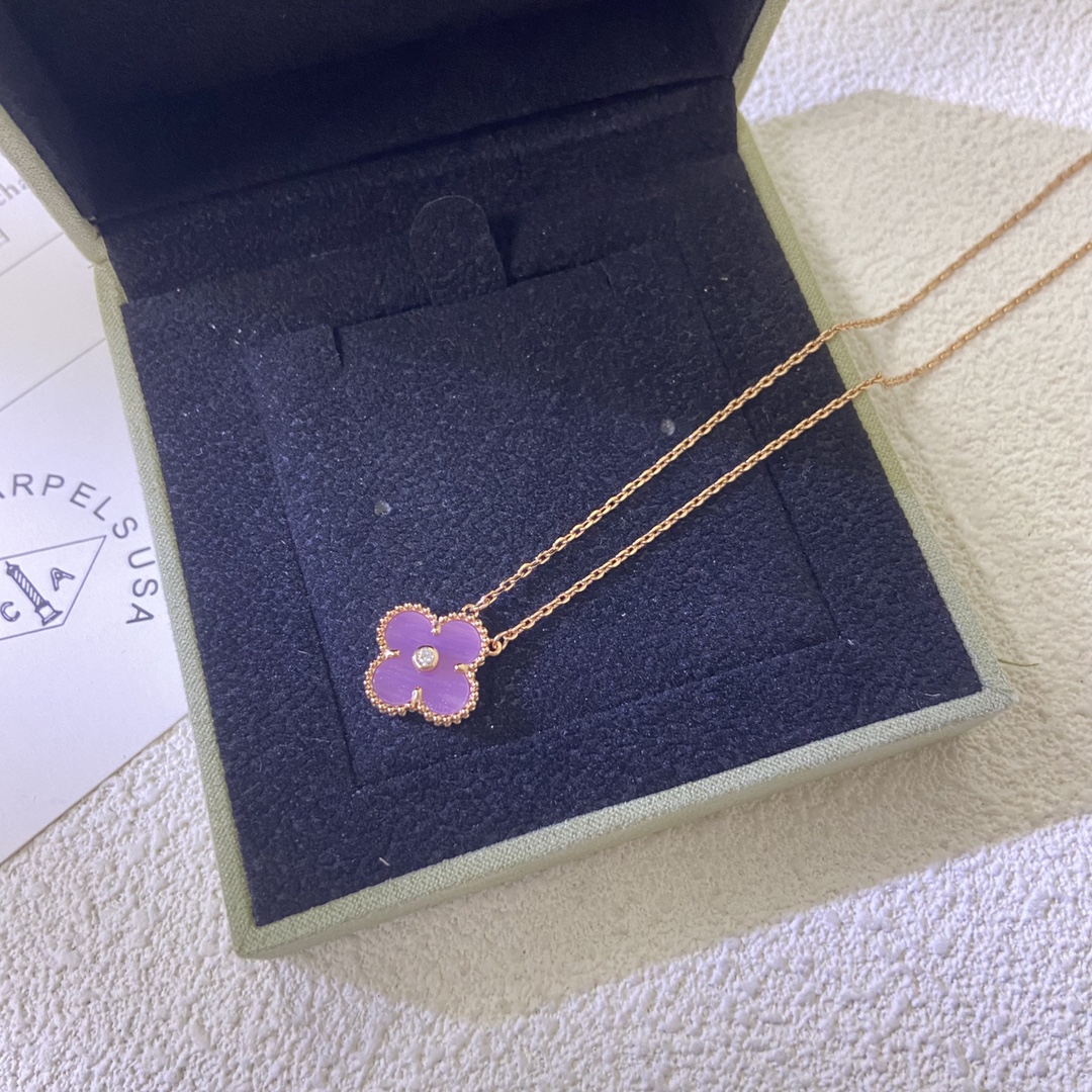 VCA Diamond Purple Vintage Alhambra Pendant Necklace - Original Replica Club
