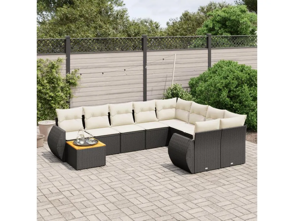 Set de sofás de jardín 10 pzas cojines ratán sintético negro 63802UWJP