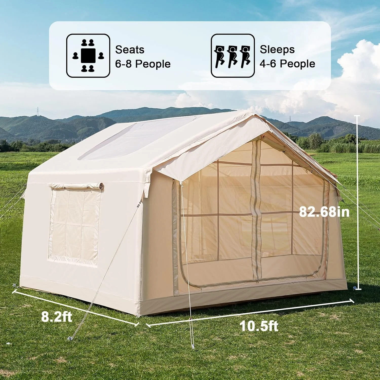 Lilypelle 4-6 Person Blow Up Inflatable Tent with Stove Jack, Hot Tent for Camping with Hand Pump, Waterproof Inflatable Camp Tent with Mesh Windows, Easy Setup Glamping Inflatable House - Image 18