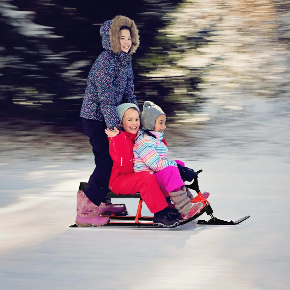 Snow Racer Sled, Ski Sled Slider Board with Twin Brakes