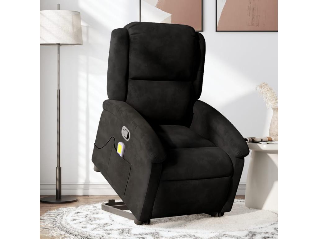 Sillón reclinable de masaje elevable terciopelo negro