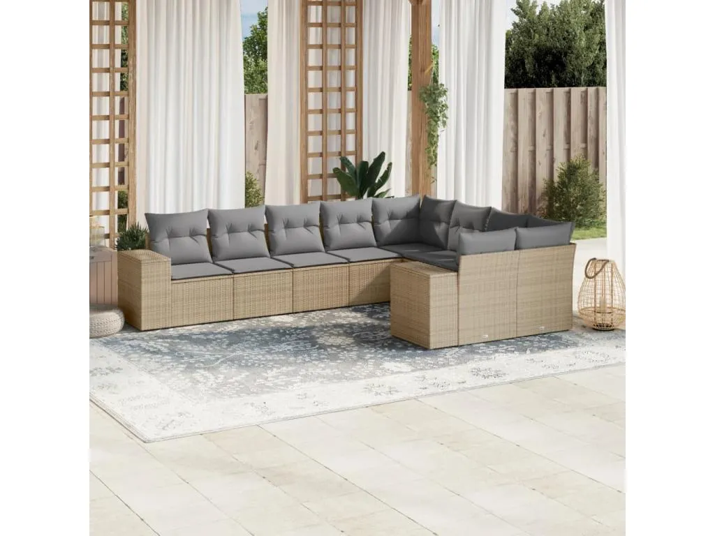 Casabellaes Set de sofás de jardín 9 pzas con cojines ratán sintético beige 94406JMHK
