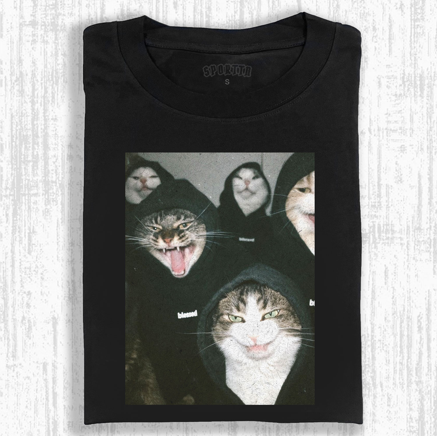 COOL AND DARING CAT GROUP DARK - STYLE TRENDY CATS T-SHIRT