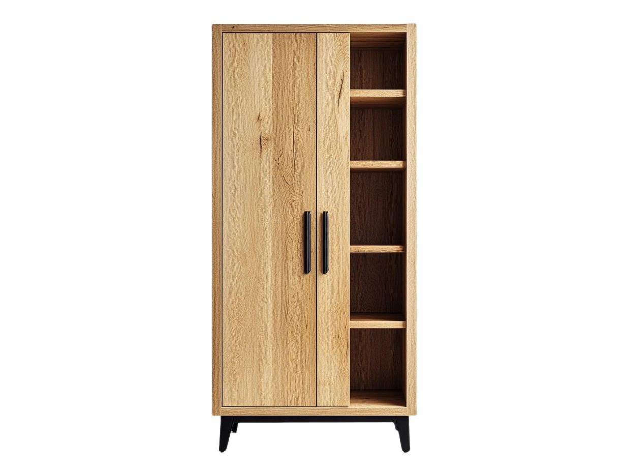Armario de madera con estantes y puertas