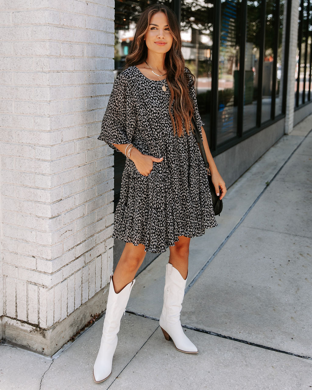 Sawyer Floral Pocketed Crinkle Babydoll Dress - Se7enfashion