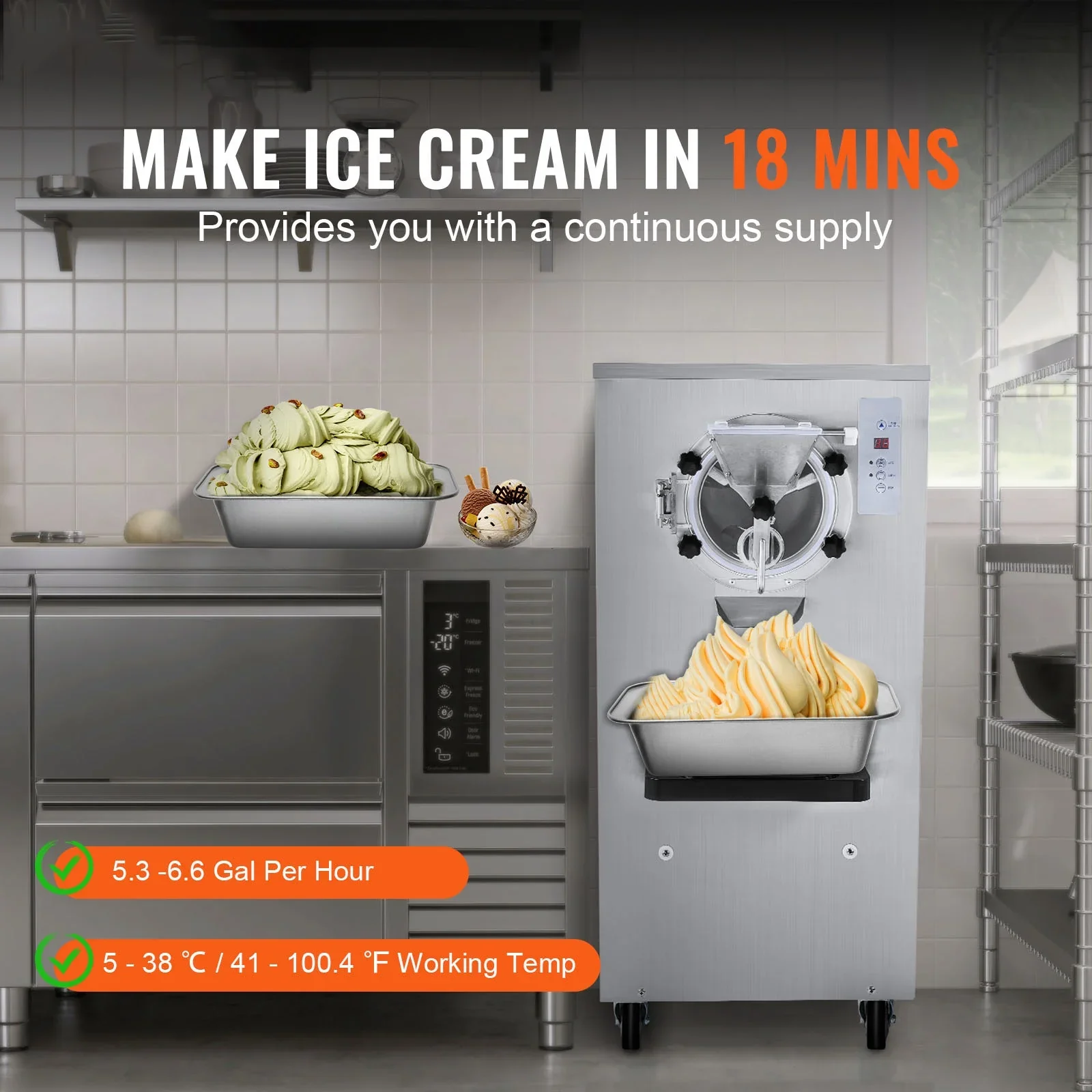 KFFKFF 20-25L/J Capacity Commercial Hard Farm Ice Cream Maker 1 Flavor Automatic Cleaning