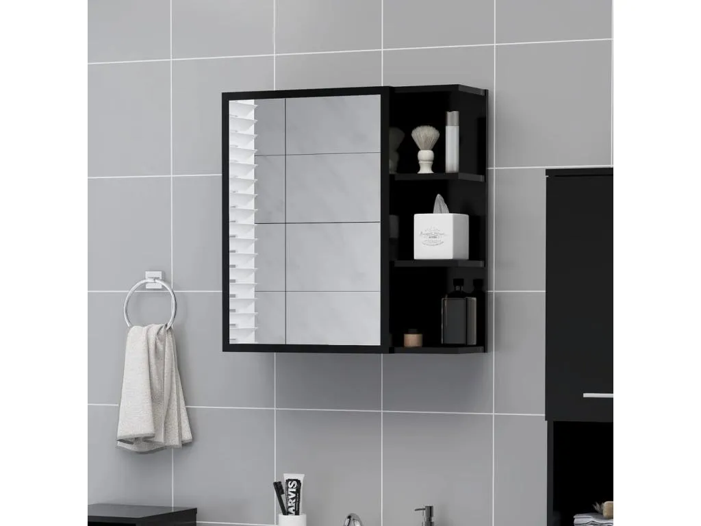 Armario de espejo de baño contrachapada negro 62.5x20.5x64 cm