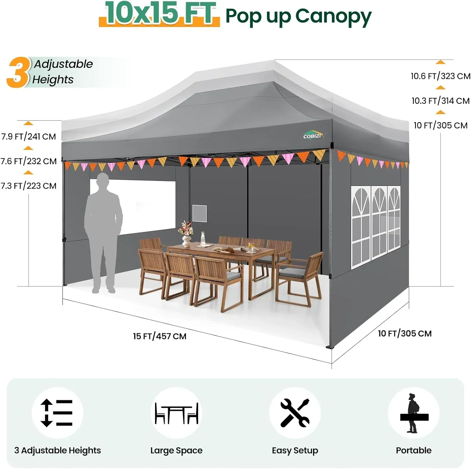 COBIZI 10x20 Heavy Duty Pop up Canopy Tent 6 sidewalls Commercial Canopy Wedding Party Tents