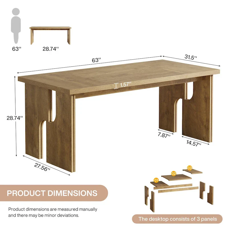 63-Inch Farmhouse Executive Desk with Unique Legs - Industrial Style Office Furniture for Home