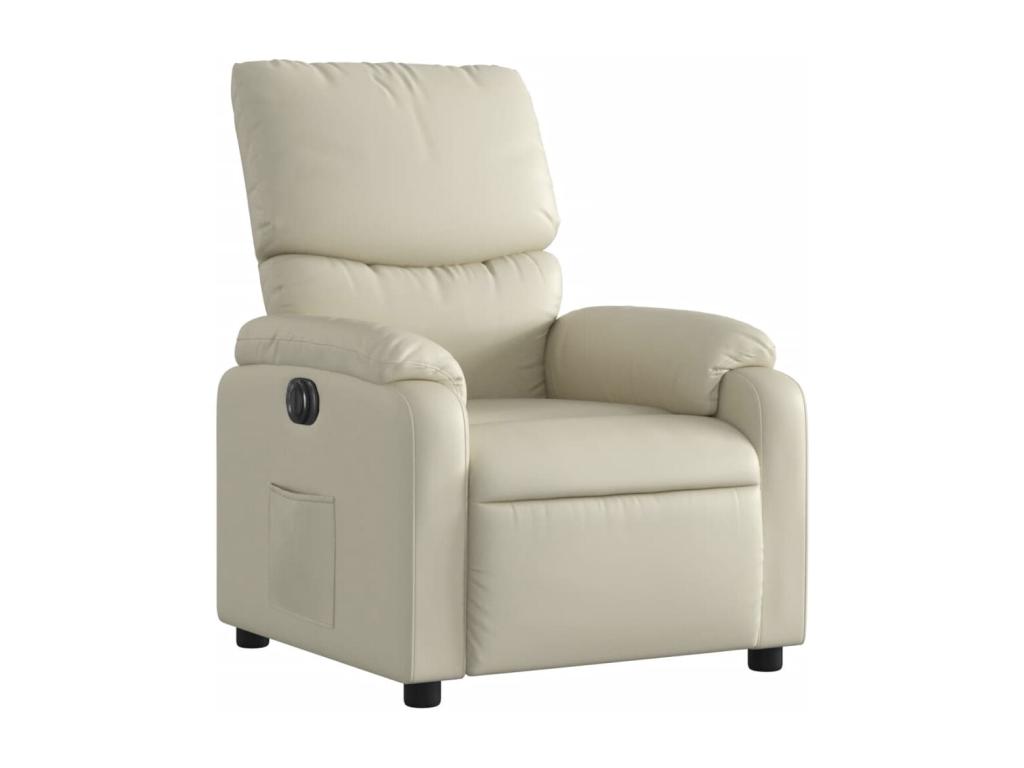 Sillón reclinable eléctrico de cuero sintético crema