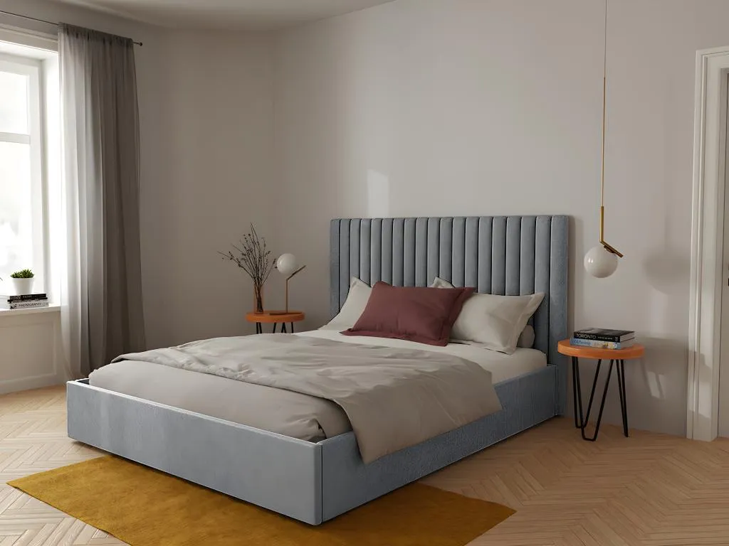 Canapé abatible 160x200 cm con cabecero - Tela - Gris Colchón - Mobtrendy wnqh11327