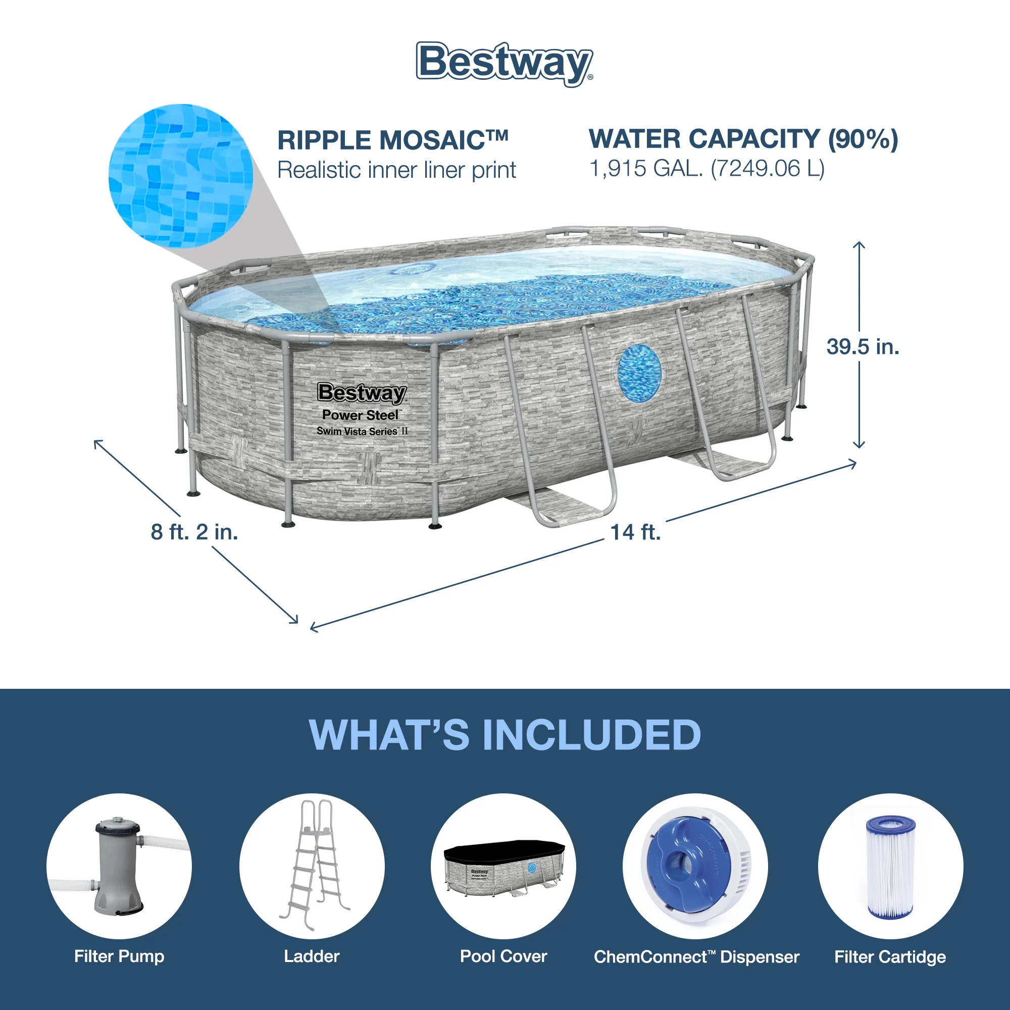 Bestway Metal Frame Above Ground Pool Oval 14 ft. x 8 ft. 2 in. x 39.5 in. - image 3