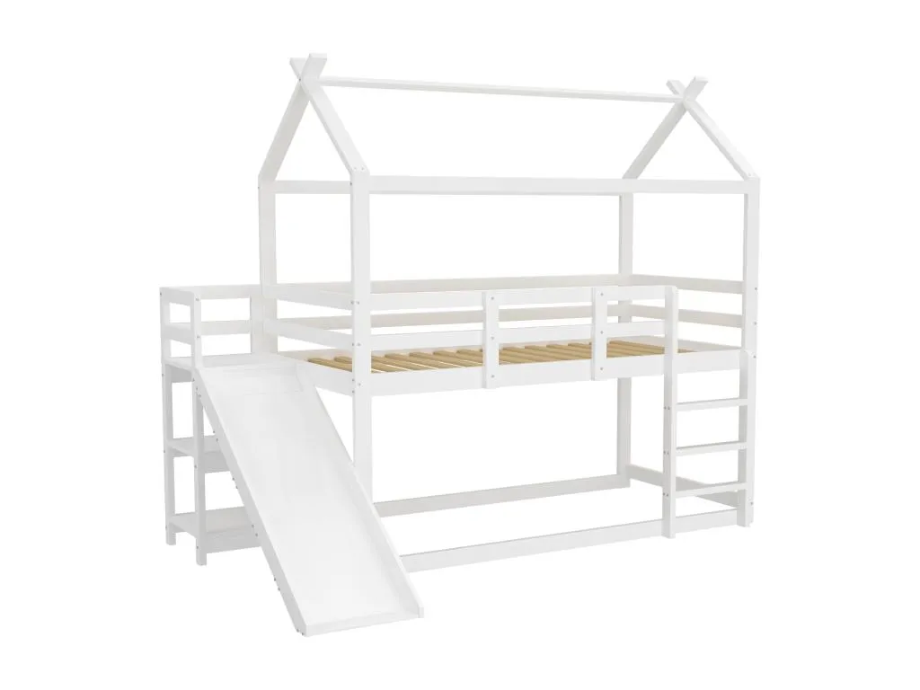 Literas 2x90x200 cm con escalera y tobogán - Lluesmamuebles maciza - blanco