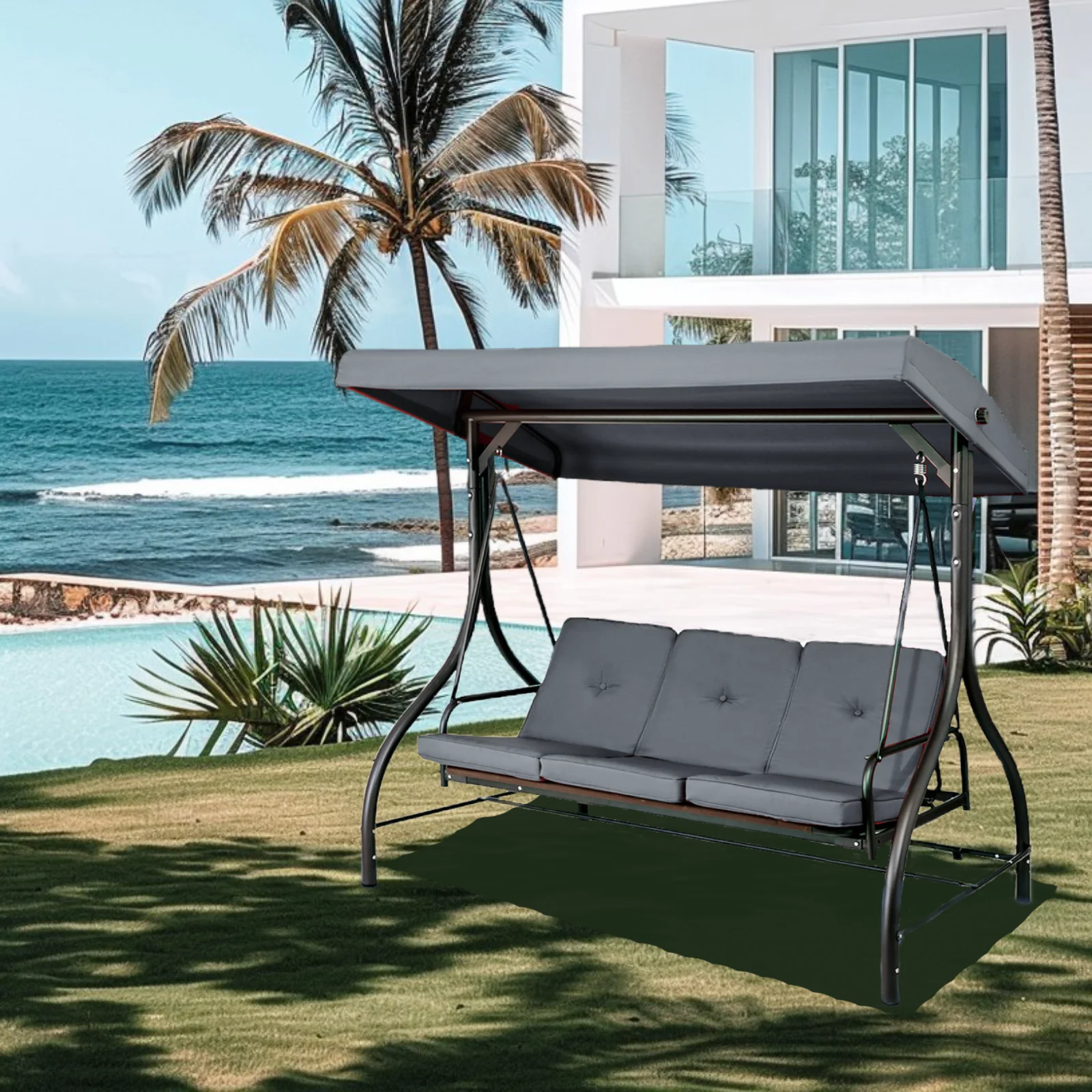 Arlopu 3 Person Porch Swing Outdoor Converting Canopy Swing Glider with Canopy - Image 14