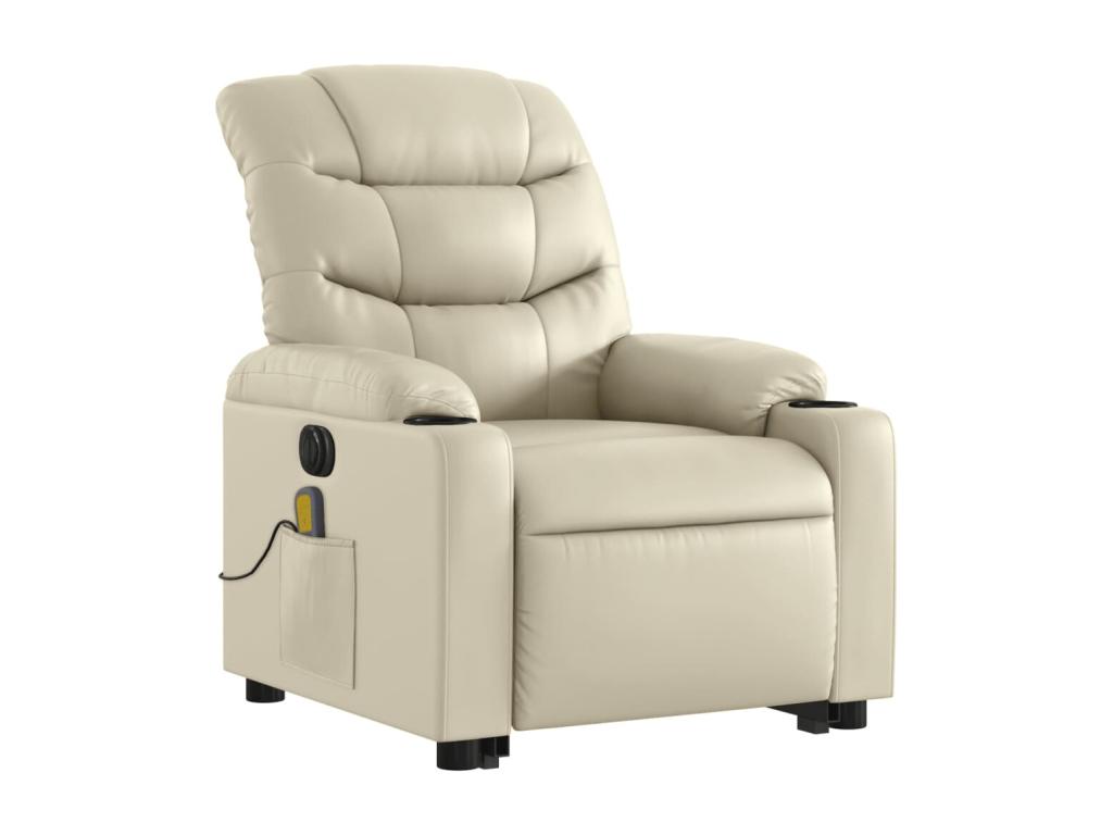 Sillón de masaje elevable eléctrico cuero sintético crema