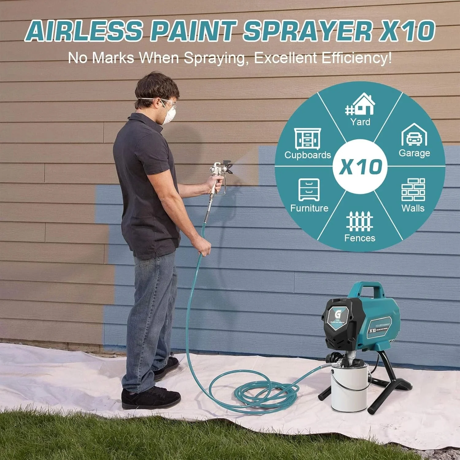 Telyswee Airless Paint Sprayer, 750W, 3300 PSI, Blue - Image 8 Telyswee Airless Paint Sprayer, 750W, 3300 PSI, Blue - Image 8