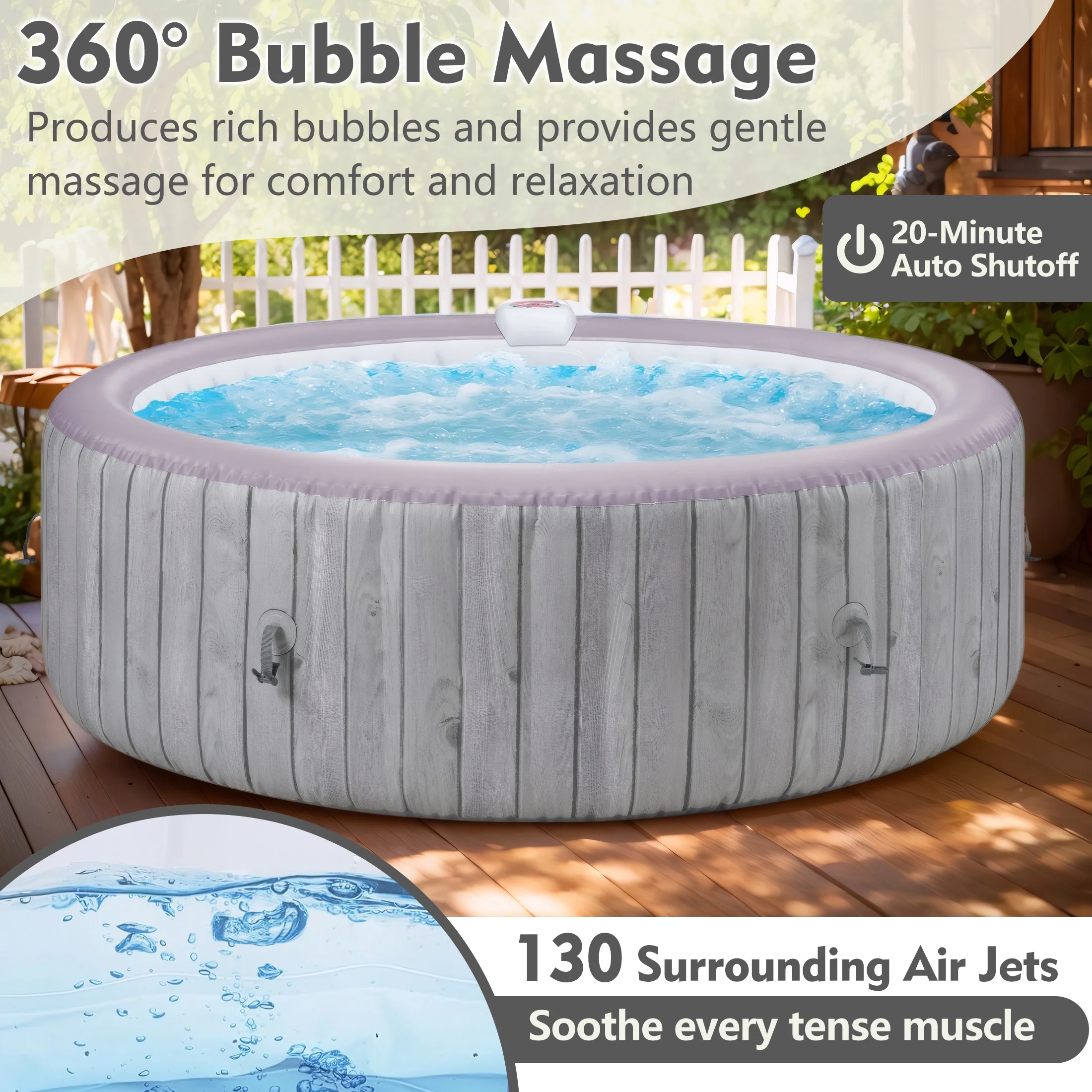 Round Hot Tub Surround Furniture, Spa Surround Outdoor Rattan Sectional Sofa Set with Mini Sofa, Solid Acacia Wood Hot Tub Storage Surround Patio Furniture Set, Gray Cushion - Image 13