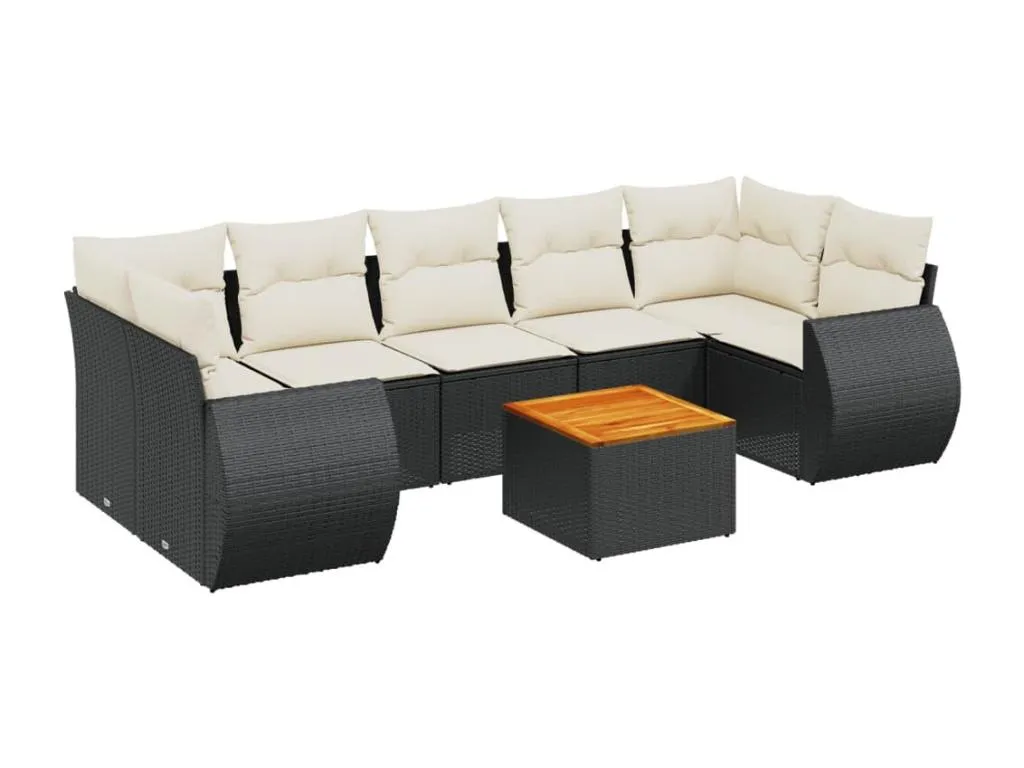 Set de sofás de jardín 8 piezas y cojines ratán sintético negro YYQE48891