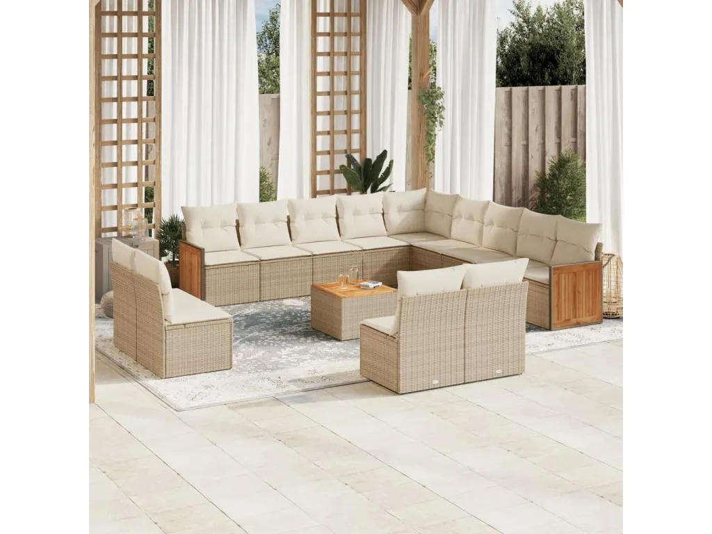 Set sofás de jardín 14 piezas con cojines ratán sintético beige 54415ODJQ