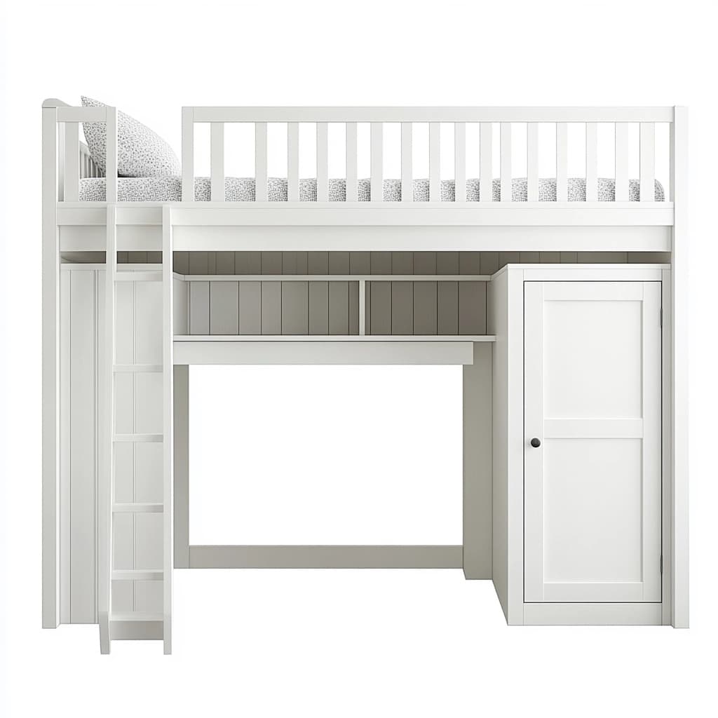 Litera con Escritorio y Armario Madera 195x95x180cm Blanco