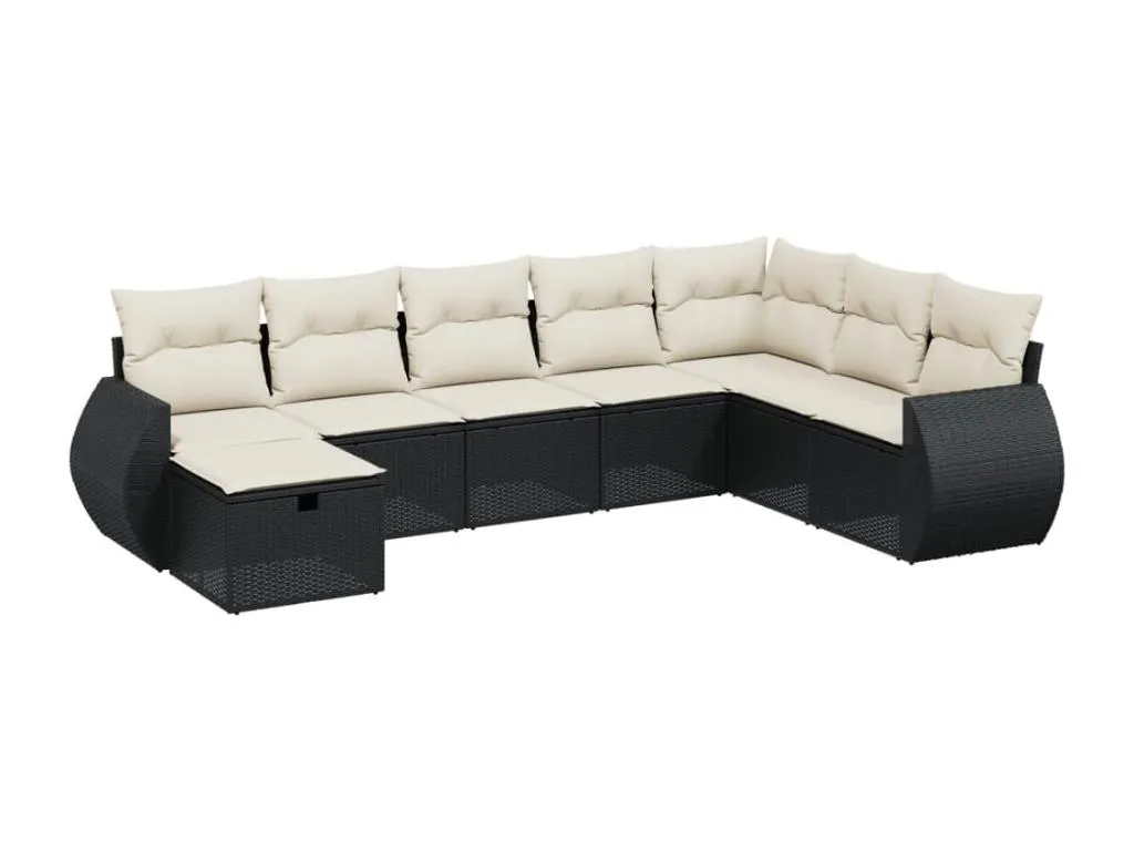 Set de sofás de jardín 8 piezas y cojines ratán sintético negro 22542BJPP