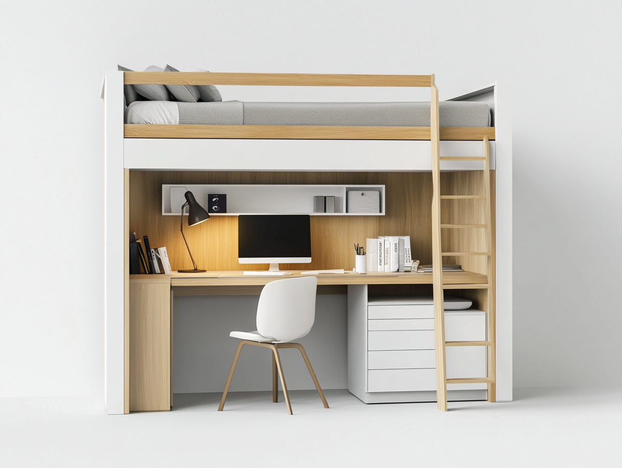 Cama alta escritorio blanco madera dormitorio juvenil 200x100x180 cm