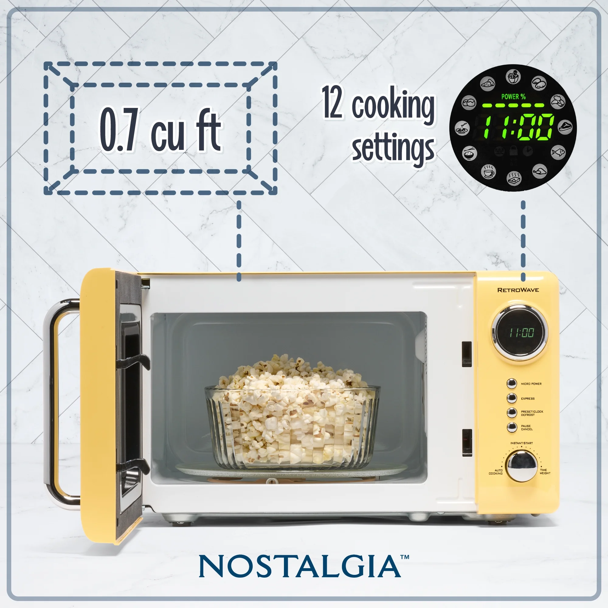 Nostalgia Retro Compact Countertop Microwave Oven - 0.7 Cu. Ft. - 700-Watts with LED Digital Display - Child Lock - Easy Clean Interior - Orange - Image 41