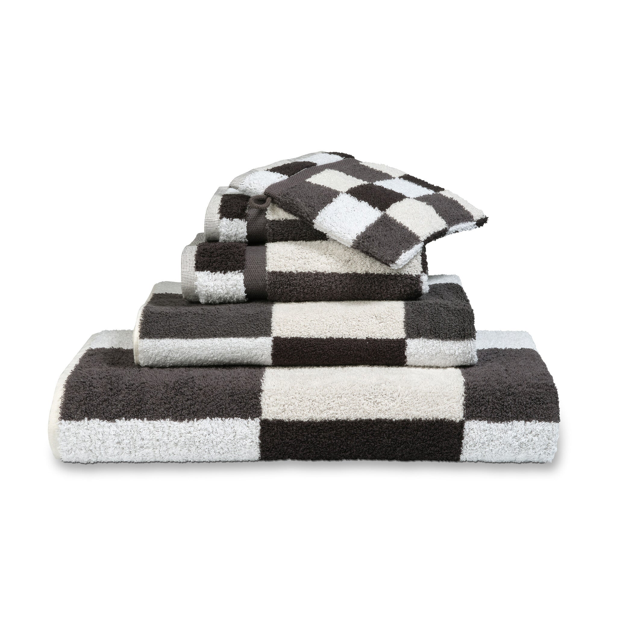 Restant: Badlaken Boston Off Black   Zwart   Grijs   Wit   Katoen